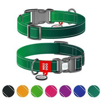 Нашийник для собак нейлоновий WAUDOG Nylon Mono з QR паспортом, світловідбивний, пластиковий фастекс, S, Ш 15 мм, Дов 25-35 см зелений 520918 фото