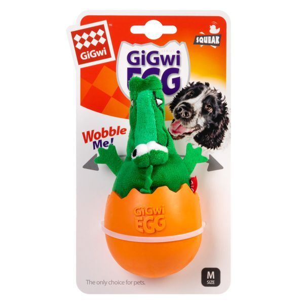 Іграшка для собак Крокодил-неваляшка з пищалкою GiGwi EGG, текстиль, гума, 14 см 2319 фото
