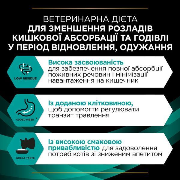 Вологий дієтичний корм PRO PLAN VETERINARY DIETS EN Gastrointestinal для кошенят та дорослих котів для зменшення розладів кишкової абсорбції та годівлі у період відновлення, одужання, з куркою, 10х85 г 8445290093561 фото