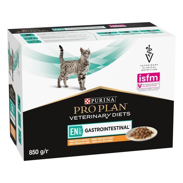 Вологий дієтичний корм PRO PLAN VETERINARY DIETS EN Gastrointestinal для кошенят та дорослих котів для зменшення розладів кишкової абсорбції та годівлі у період відновлення, одужання, з куркою, 10х85 г 8445290093561 фото