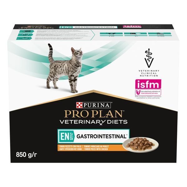 Вологий дієтичний корм PRO PLAN VETERINARY DIETS EN Gastrointestinal для кошенят та дорослих котів для зменшення розладів кишкової абсорбції та годівлі у період відновлення, одужання, з куркою, 10х85 г 8445290093561 фото