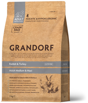 Grandorf DOG RABBIT&TURKEY MEDIUM&MAXI Кролик та індичка для середніх та крупних порід, 1 кг 5407007851065 фото