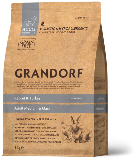 Grandorf DOG RABBIT&TURKEY MEDIUM&MAXI Кролик та індичка для середніх та крупних порід, 1 кг 5407007851065 фото