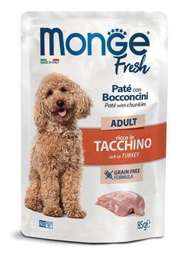 Вологий корм Monge Dog Fresh для дорослих собак з індичкою, 85 г 70301152 фото