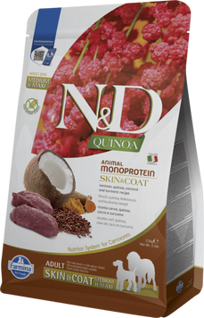 Фарміна дог сухий N&D QUINOA DOG SKIN & COAT, VENISON & COCONUT ADULT MEDIUM MAXI з олениною та кокосом 2.5 kg 41975 189137 фото