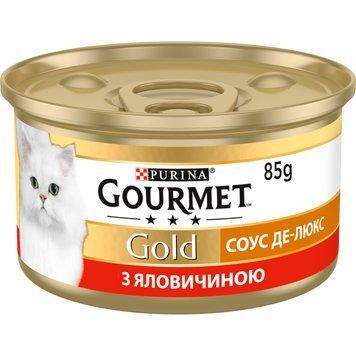 Вологий корм GOURMET Gold "Соус Де-Люкс" для дорослих шматочки в соусі з яловичиною 85г 7613036705134 фото