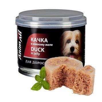Вологий корм Animall АнімАлл качка в ніжному желе для собак, 195г 173966 фото