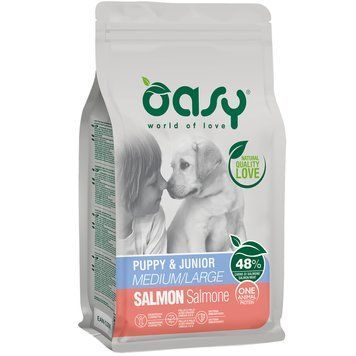 Сухий корм Oasy One Animal Protein Puppy & Junior Medium/Large з лососем для цуценят середніх і великих порід 8053017348476 фото