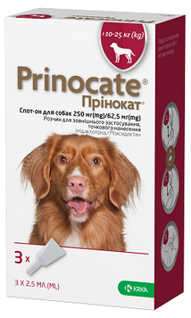 Prinocate Прінокат краплі від бліх та кліщів для собак 10-25кг, 250/62,5мг (3 піпетки/уп) 157420 фото