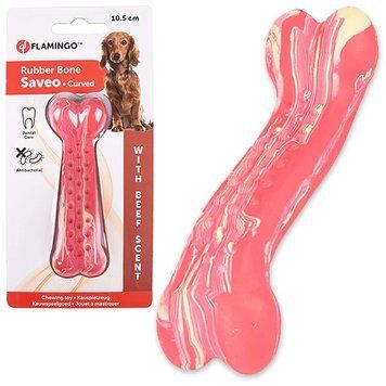 Flamingo Rubber Saveo Curved Bone Beef ФЛАМІНГО САВЕО ВИГНУТА КІСТКА жувальна іграшка для собак, смак яловичини 519526 фото