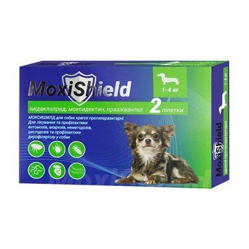 Краплі MoxiShield для собак протипаразит. 1-4 кг 0,6 мл,2 піп/уп (імідалоприд,моксидектин,празіквантел) НФ-00003606 (M-815) фото