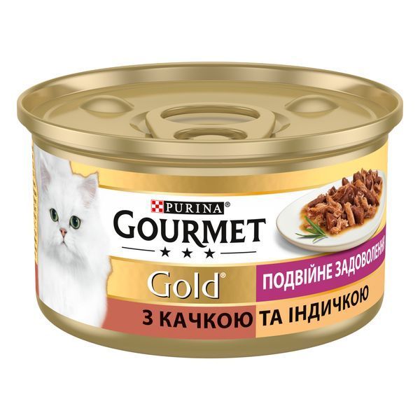 Вологий корм GOURMET Gold &ldquo;Подвійне задоволення&rdquo; для дорослих шматочки у підливці з качкою та індичкою 85г 7613031381050 фото