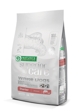 Nature's Protection Superior Care White Dogs Grain Free Salmon Starter All Breeds Сухий беззерновий корм (стартер) для цуценят усіх порід з лососем, 1,5 кг NPSC45669 фото