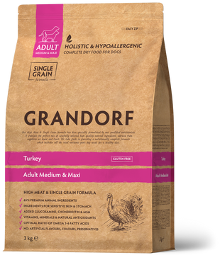 Grandorf DOG ADULT MEDIUM & MAXI Turkey - Грандорф Cухий комплексний корм для дорослих собак з індичкою 3 кг 5407007851157 фото