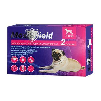 Краплі MoxiShield для собак протипаразит. 4-10 кг 1,2 мл,2 піп/уп (імідалоприд,моксидектин,празіквантел) НФ-00003608 (M-817) фото