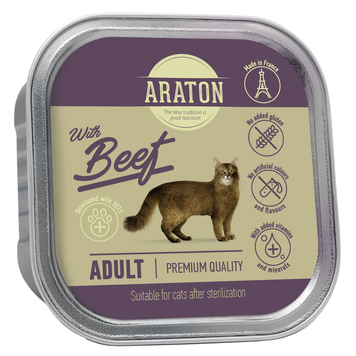 ARATON Adult with beef Вологий корм для дорослих стерилізованих котів з яловичиною 85 г KIK45697 фото