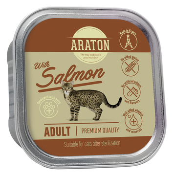 ARATON Adult with salmon Вологий корм для дорослих стерилізованих котів з лососем 85 г KIK45698 фото