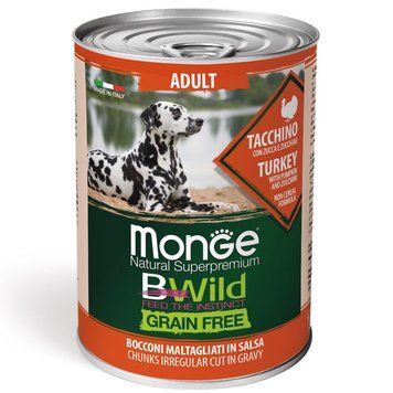 Вологий корм Monge Dog BWild Adult для дорослих собак, з індичкою 70012645 фото