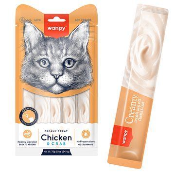 Wanpy Creamy Lickable Treats Chicken & Crab ВАНПІ КУРКА З КРАБОМ рідкі ласощі для котів RAC-56 фото