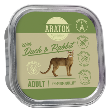 ARATON Adult with duck and rabbit Вологий корм для дорослих котів з качкою і кролятиною 85 г KIK45700 фото