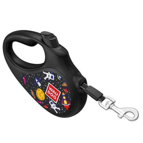 Повідець-рулетка для собак WAUDOG R-leash, малюнок "NASA", S, до 15 кг, 5 м, світловідбиваюча стрічка чорний 8124-0047-01 фото