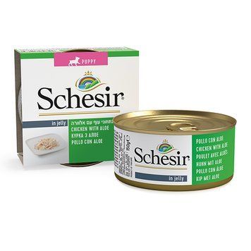 Schesir Chicken Aloe Puppy ШЕЗІР КУРКА З АЛОЕ в желе натуральні консерви для цуценят, вологий корм, банка 150г 712639 фото