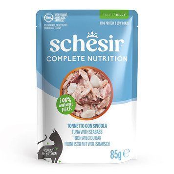 Schesir Tuna with Seabass ШЕЗІР ТУНЕЦЬ З ОКУНЕМ в желе повнораціонний вологий корм консерви для котів, пауч 85г 171054 фото