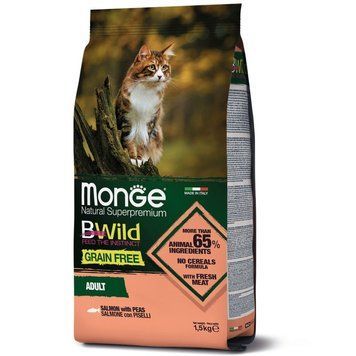 Сухий беззерновий корм Monge Cat BWild Grain Free з лососем для дорослих котів 70012072 фото