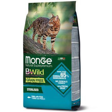 Сухий беззерновий корм Monge Cat BWild Grain Free Sterilised з тунцем для стерилізованих котів 70012089 фото