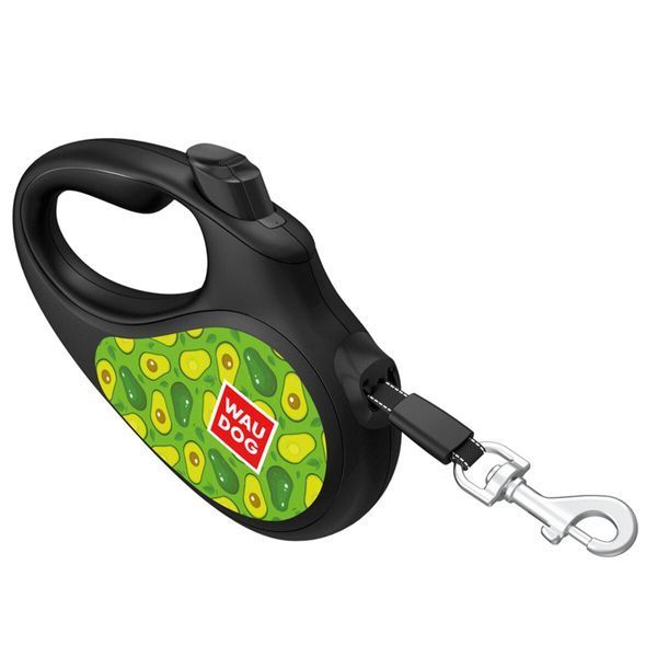 Повідець-рулетка для собак WAUDOG R-leash, малюнок "Авокадо", S, до 15 кг, 5 м, світловідбиваюча стрічка чорний 8124-0048-01 фото