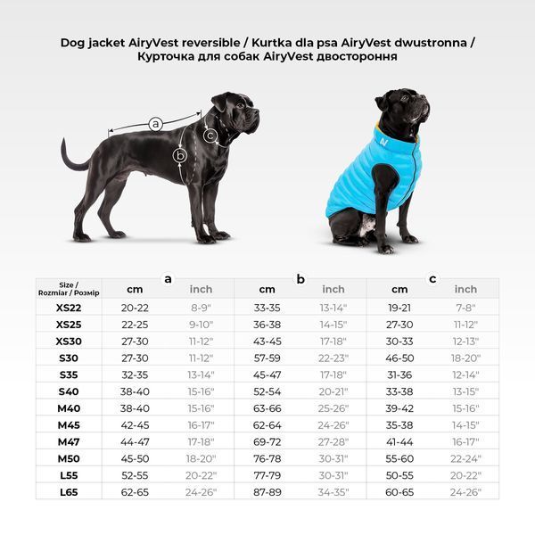 Двостороння курточка AiryVest для собак , розмір XS 25, жовто-блакитна 4440-4020 фото