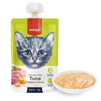 Wanpy Tuna Chicken & Carrot ВАНПІ КРЕМ-ПЮРЕ ТУНЕЦЬ І КУРКА З МОРКВОЮ рідкий корм для котів RAС-41 фото