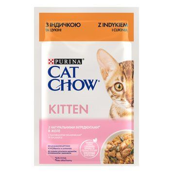 Вологий корм CAT CHOW Kitten для кошенят, шматочки&nbsp;в желе, з індичкою та цукіні, 85 г 7613036595001 фото