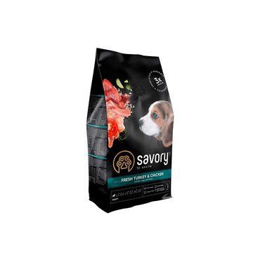 Сухий корм для цуценят Savory Puppy rich in Fresh Turkey and Chicken зі свіжим м&rsquo;ясом індички та куркою, 1 кг 4820232630280 фото