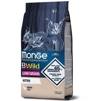 Сухий низькозерновий корм Monge Cat BWild Low Grain Kitten з м'ясом гусака для кошенят 70012041 фото
