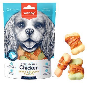 Wanpy Chicken Jerky & Biscuit Twists ВАНПІ БІСКВІТ З В&rsquo;ЯЛЕНОЮ КУРКОЮ печиво, ласощі для собак BA-04H фото
