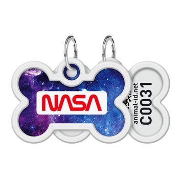 Адресник для собак і котів металевий WAUDOG Smart ID з QR паспортом, малюнок "NASA21", кістка, Д 40 мм, Ш 28 мм 0640-0148 фото