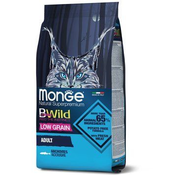 Сухий низькозерновий корм Monge Cat BWild Low Grain з анчоусами для дорослих котів 70012010 фото