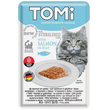 TOMi Sterilised Salmon in Jelly ТОМІ СТЕРІЛАЙЗИД ЛОСОСЬ В ЖЕЛЕ консерви для стерилізованих котів, вологий корм, пауч 85г 157282 фото