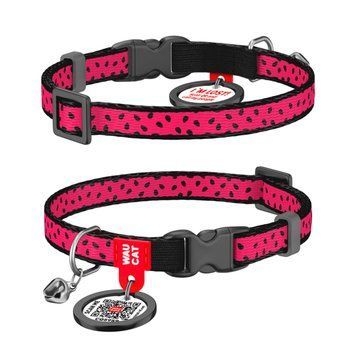 Нашийник для котів нейлоновий WAUCAT Nylon з QR паспортом, малюнок "Кавун", пластиковий фастекс, Ш 10 мм, Дов 20-30 см 5269 фото