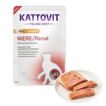 Kattovit Veterinary Niere Renal Chicken Pate КАТТОВІТ РЕНАЛ КУРКА паштет повнораціонний вологий дієтичний корм для котів із захворюваннями нирок, пауч 85г 77281 фото