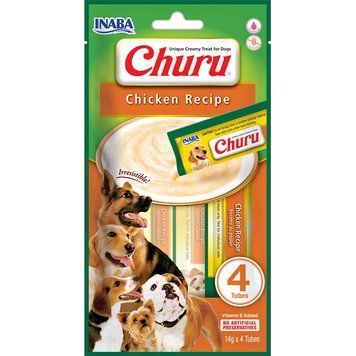 Ласощі INABA "Churu" для собак, вершковий мус в стіках, з куркою 4*14 гр EUD611 фото