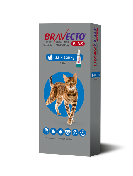 Бравекто Спот-Он для котів 2.8-6.25 кг Bravecto&reg; Plus for Cat 250mg MSD19615 фото