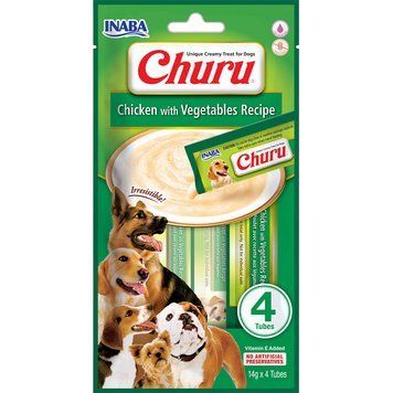 Ласощі INABA "Churu" для собак, вершковий мус в стіках, курка з овочами 4*14 гр EUD615 фото
