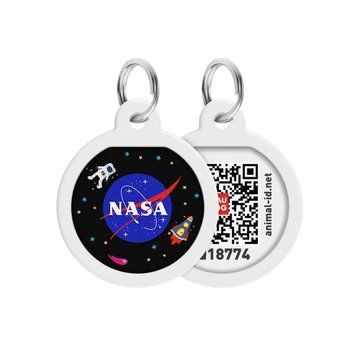 Адресник для собак та котів металічний WAUDOG Smart ID з QR паспортом, малюнок "NASA", круг, Д 25 мм 0625-0147 фото