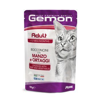 Вологий корм Gemon Cat Adult для дорослих котів, шматочки з яловичиною та овочами 70300919 фото