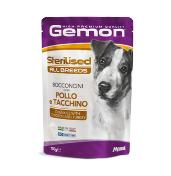 Вологий корм Gemon Dog Adult для дорослих собак, шматочки з куркою та індичкою 70300643 фото