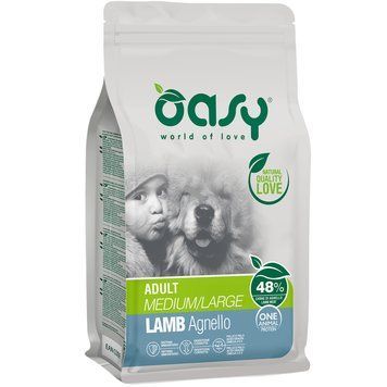 Сухий корм Oasy One Animal Protein Adult Medium/Large з ягнятиною для дорослих собак середніх і великих порід 8053017348650 фото