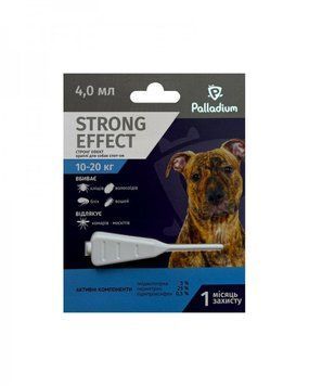 Краплі на холку від бліх і кліщів Palladium Strong Effect для собак від 10 до 20 кг 1 піпетка 4 мл 206024 фото