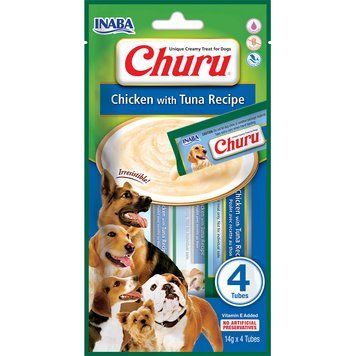 Ласощі INABA "Churu" для собак, вершковий мус в стіках, курка/тунець 4*14 гр EUD612 фото